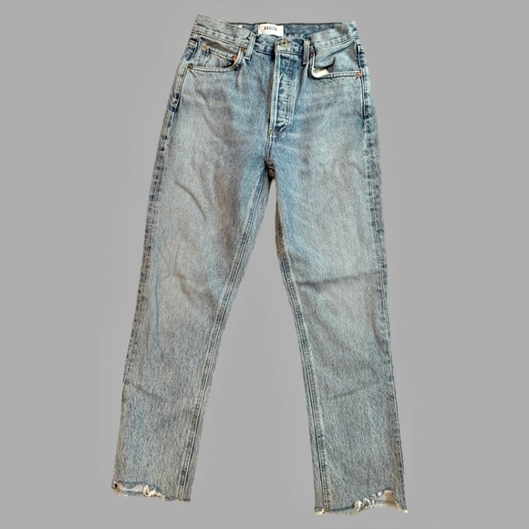 Agolde Riley Sz 25 high-waisted, straight-leg, button fly distressed denim jeans - Picture 1 of 7